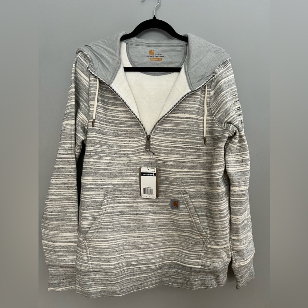 Carhartt Relaxed Fit Quarter Zip Sweatshirt/Hoodie - Black, Gray, White Striped